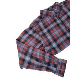 Columbia Mens M Red Blue Plaid 100% Cotton Long Sleeve Button Down Shirt